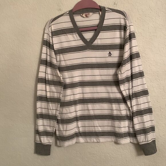 Original Penguin Striped T- Shirt Size L - Picture 1 of 9